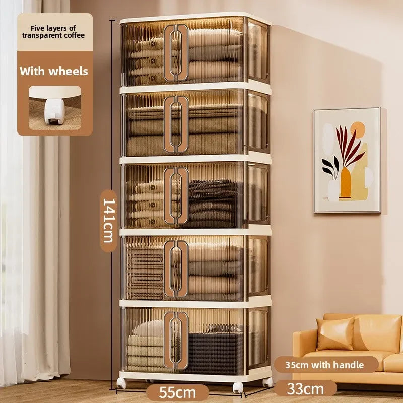 Armario de almacenamiento grande color crema con estilo viento, armario de edredones, estante de almacenamiento plegable de instalación gratuita, caja de almacenamiento, taquilla.