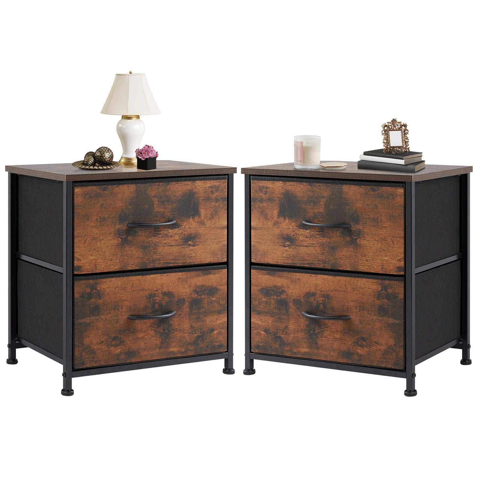 Mesita de noche JHK, mesa auxiliar para café/té junto al sofá, cómoda/cajonera, armario de almacenamiento/expositor de ropa para dormitorio con 2 cajones de tela, mueble