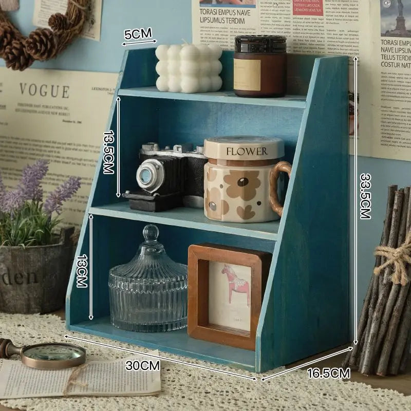 Estante de almacenamiento de cosméticos de madera maciza, organizador multifuncional de escritorio, caja de almacenamiento de muestras de tazas, estante de almacenamiento retro de madera multicapa