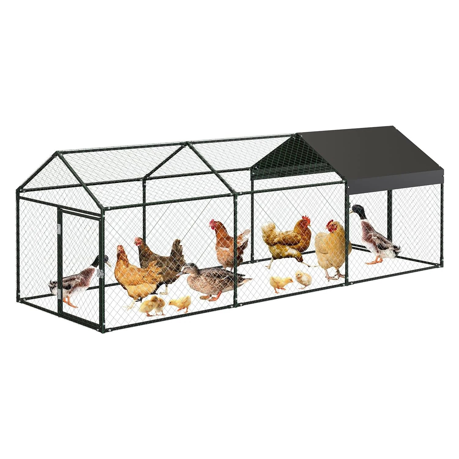 Gallinero Grande de Metal Resistente de 120"x40"x40" Jaula para Aves con Puerta con Candado Parque Exterior para Gallinas de Patio Trasero