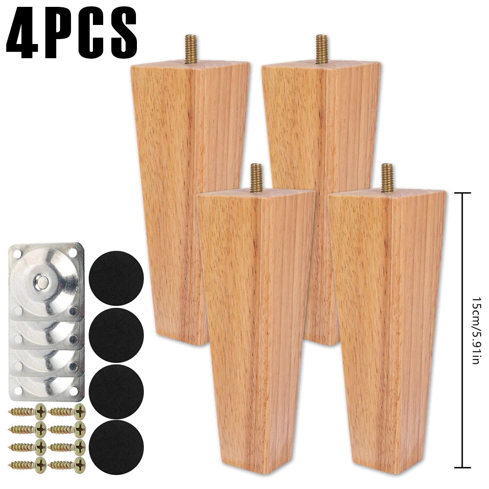 Patas cuadradas para muebles de 4/8 piezas de 6/10/15 cm, patas de sofá de madera maciza, patas de muebles de repuesto con tornillos, placa de montaje y almohadillas