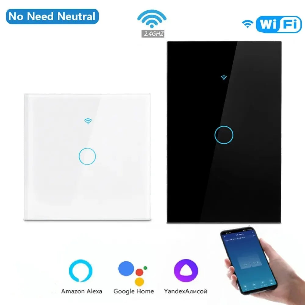 Funciona con el interruptor de luz de pared inteligente Tuya WIFI US/UE con panel táctil de vidrio y control remoto inalámbrico por voz con Alexa Google Home