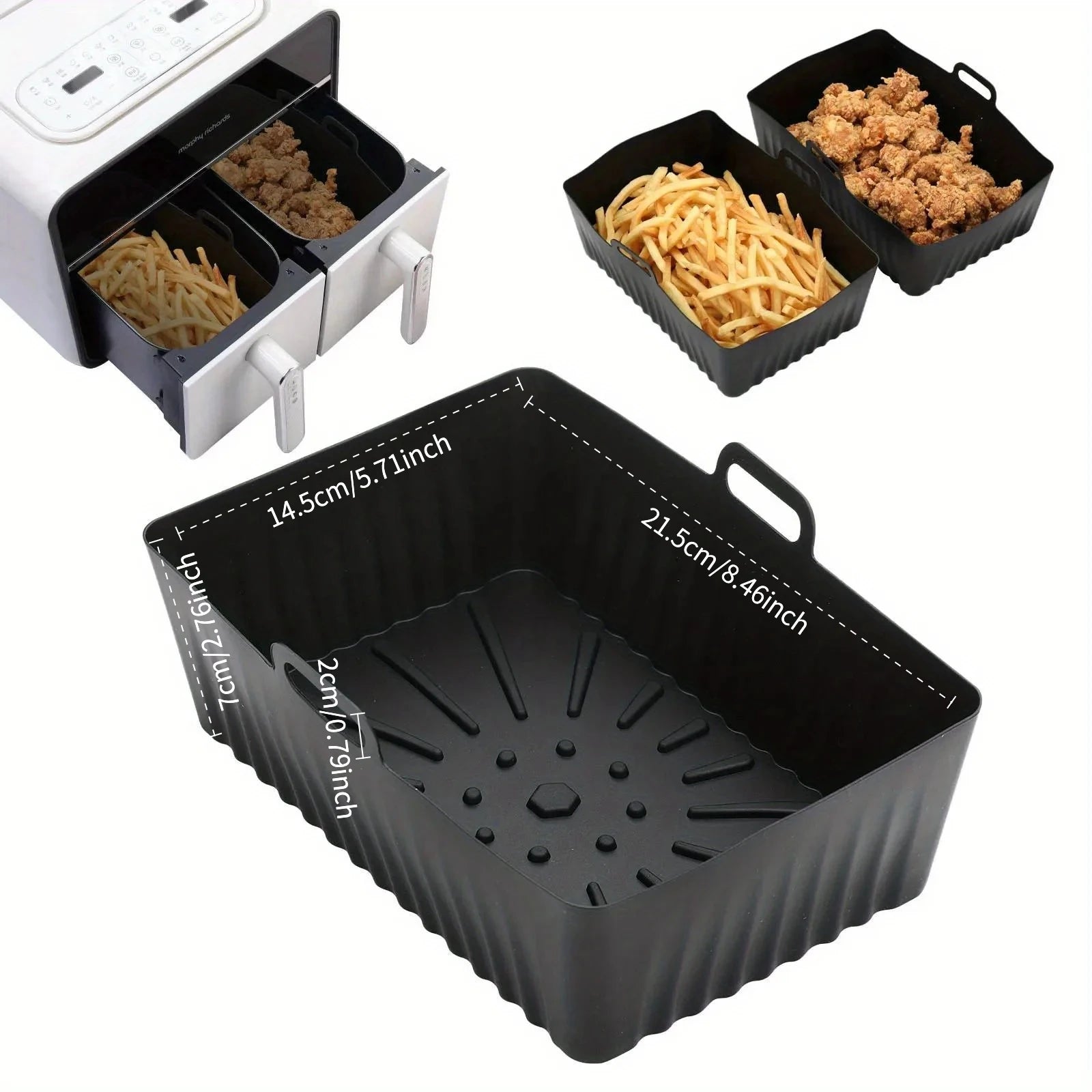 2pc/1pc Air Fryer Silicone Tray Rectangle Oven Baking Basket Reusable Liner Insert Dish Fried Chicken for Airfryers Accessories