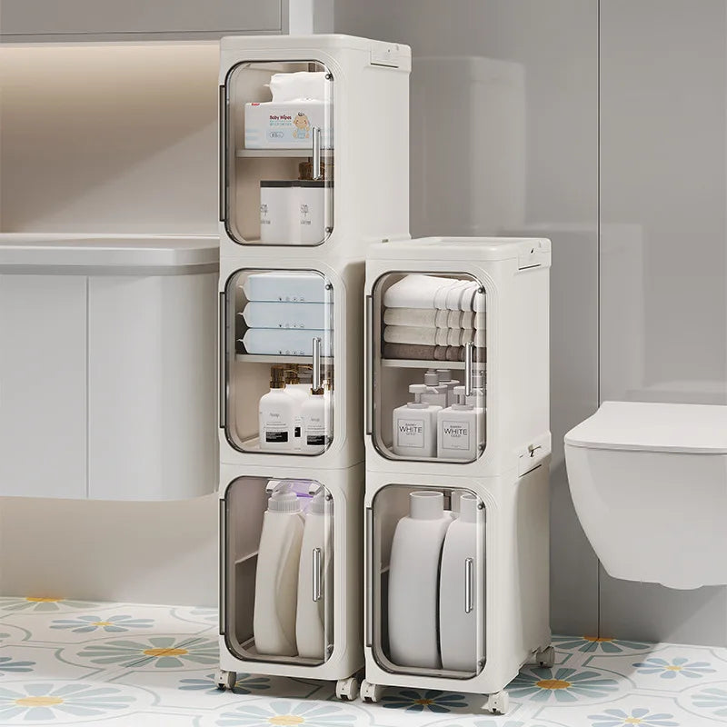 Armario de almacenamiento de costura estrecha para baño, multifuncional, plegable con ruedas, a prueba de polvo y armario de almacenamiento para grietas