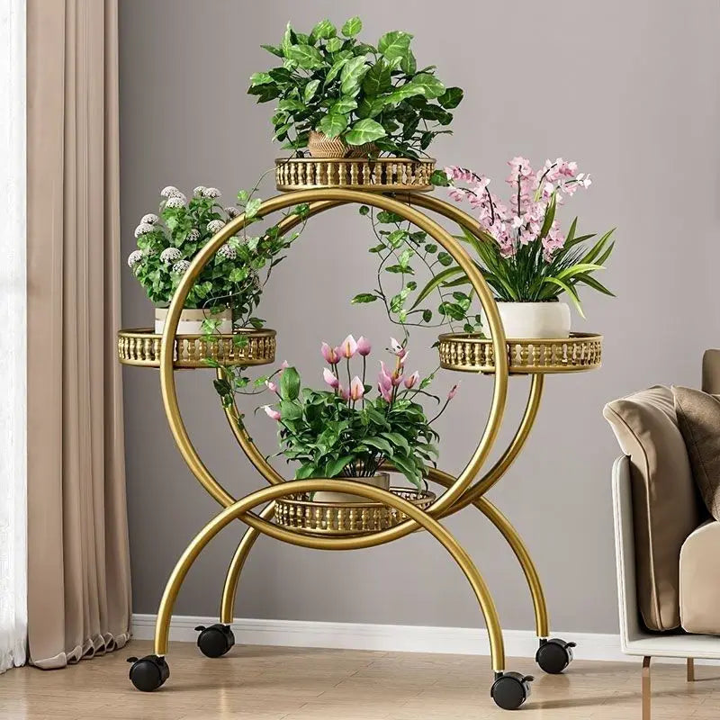 Soporte metálico de varios niveles para plantas con ruedas, para interior y exterior, estante para macetas, soporte para plantas para salón, balcón y exterior