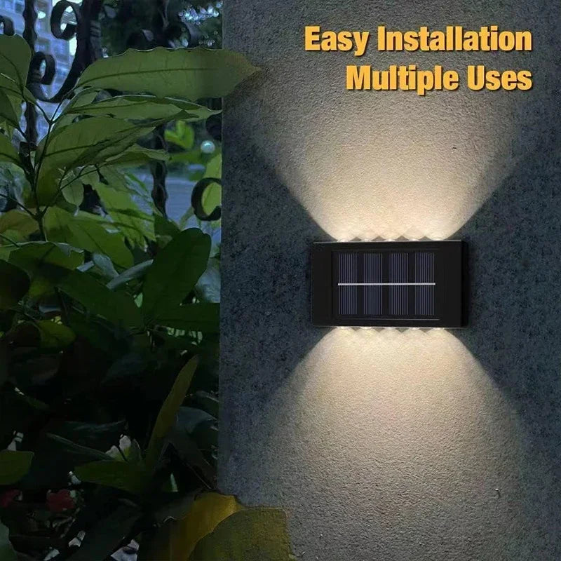 Lámpara de pared solar exterior impermeable luces solares arriba y abajo lente convexa iluminación para jardín calle paisaje balcón exterior dec