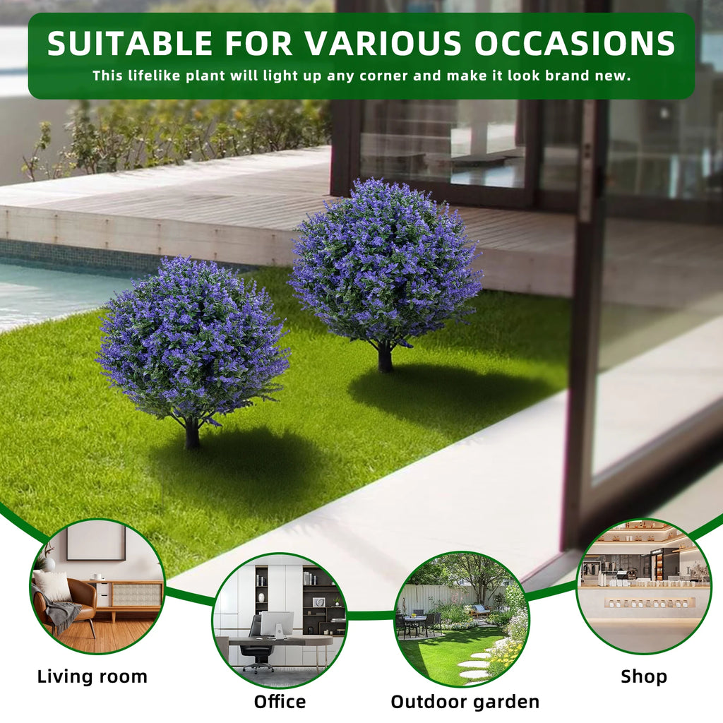 2 Piezas de Arbustos Artificiales de Roble Violeta en Forma de Bola con Copa, Resistentes a los Rayos UV, Plantas Ornamentales para la Decoración de Jardines, Terrazas y Balcones