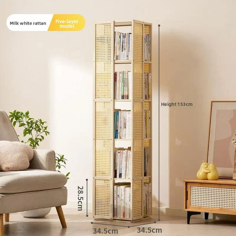 Estantería giratoria de madera maciza, librería de 360 grados, almacenamiento multicapa, estante de suelo extraíble para sala de estar o habitación infantil.