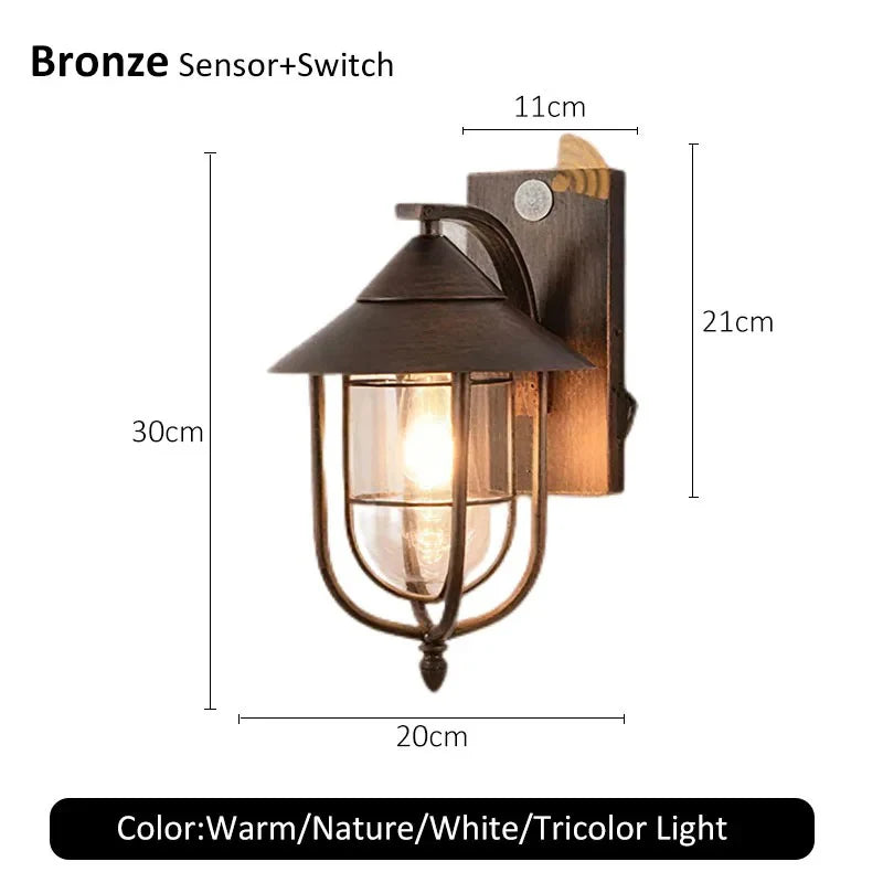 Iron Vintage Outdoor Wall Lamps E27 Base Waterproof Motion Sensor Wall Sconces Porch Yard Garden Rustic Decor Lighting