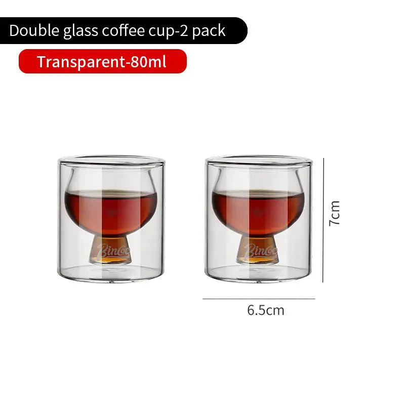 Taza de café de vidrio grueso de doble capa BINCOO, taza de café expreso de borosilicato resistente al calor para el hogar y la oficina, 80 ml