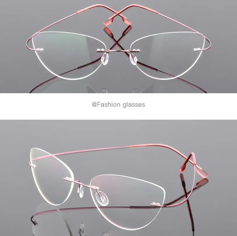 1.61 index Lens Frameless Cat Eye Myopia Eyeglasses Ultralight Rimless Blue Light Blocking Prescription Glasses -0.5 -0.75 to -6