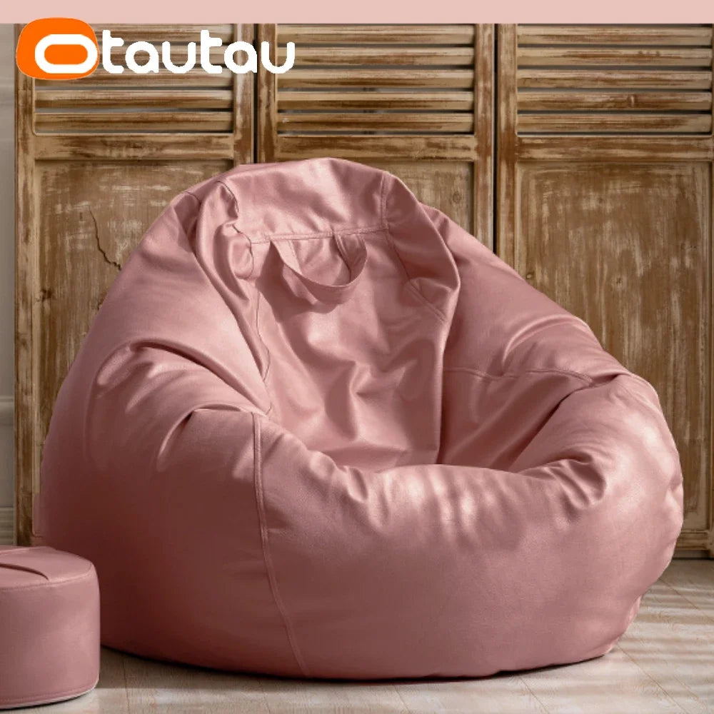 OTAUTAU Funda de puf grande de piel sintética de 4 pies sin relleno, chaise lounge puf para exteriores, salón de juegos, películas, saco Puff DD004