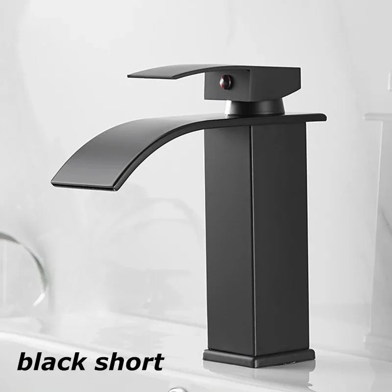 Lavabo de cascada de acero inoxidable, grifo alto y bajo negro, lavabo de inodoro frío y caliente, baño para el hogar