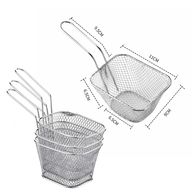 4Pcs Mini Square Fry Basket Stainless Steel French Fries Fry Basket with Handle Deep Food Serving Baskets For Onion Rings Snacks