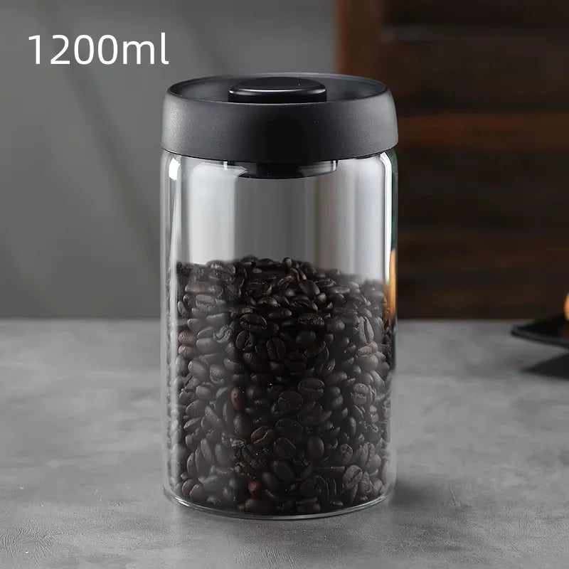 Tarro de café, vacío manual, a prueba de humedad, de almacenamiento, de cocina, de vidrio de borosilicato alto, tarro de té, tarro sellado para granos de café