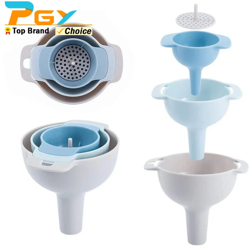 Embudo de cocina 4 en 1 para rellenar botellas, embudos de cocina con filtro colador desmontable, embudo de aceite de grado alimenticio sin BPA