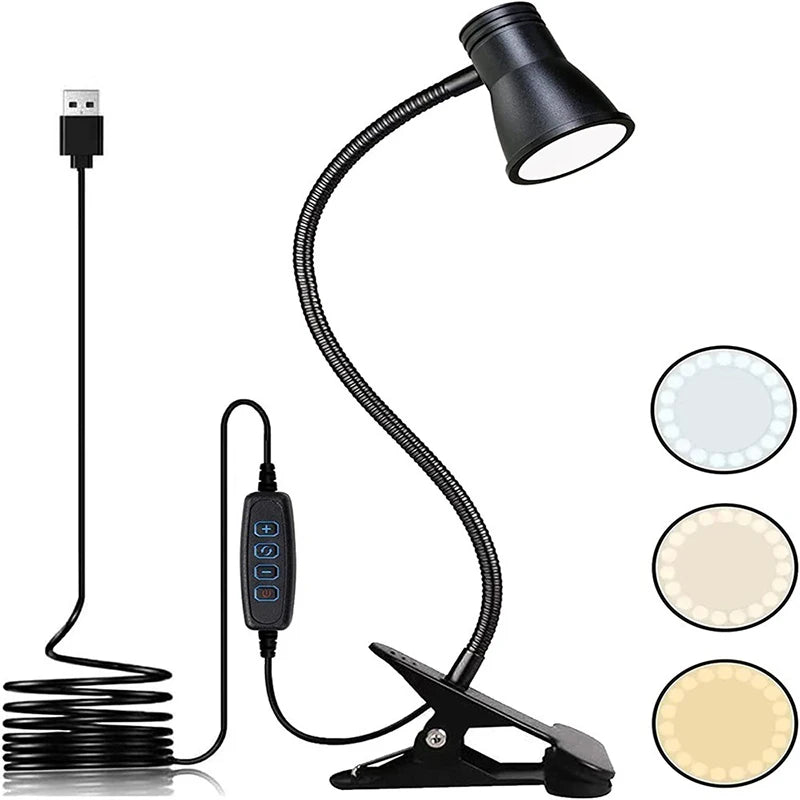 Bedside LED Clip Table Light Eye Protection Night Lamp Student children's Writing Reading Learning Special 3-color Table Lamps