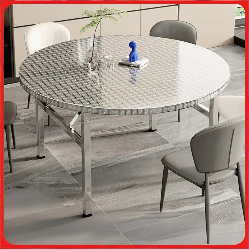 Mesa redonda plegable de acero inoxidable, adecuada para uso doméstico, apartamentos pequeños, grandes puestos de comida y vendedores ambulantes.