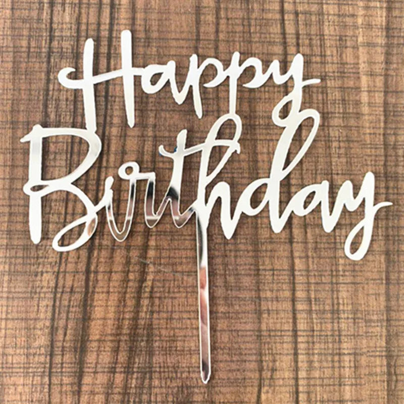 New side acrylic Happy Birthday Cake Topper Red gold combo Kids Party Cupcake Toppers For Baby Shower Gift Dessert Decoration