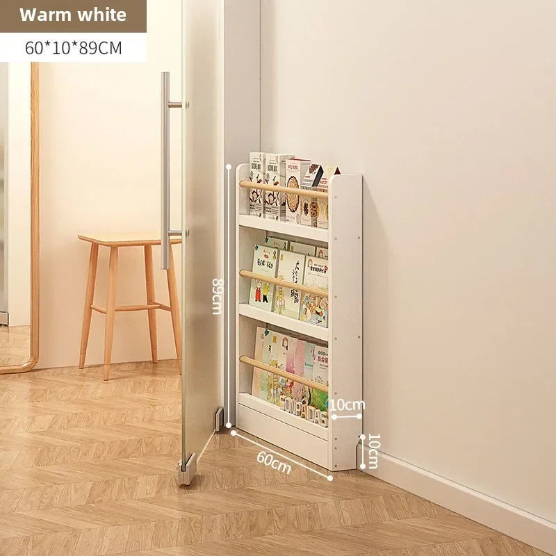 Estantería de madera maciza, estante de almacenamiento de varias capas de pie montado en la pared, estantería para el hogar, estantería delgada detrás de la puerta