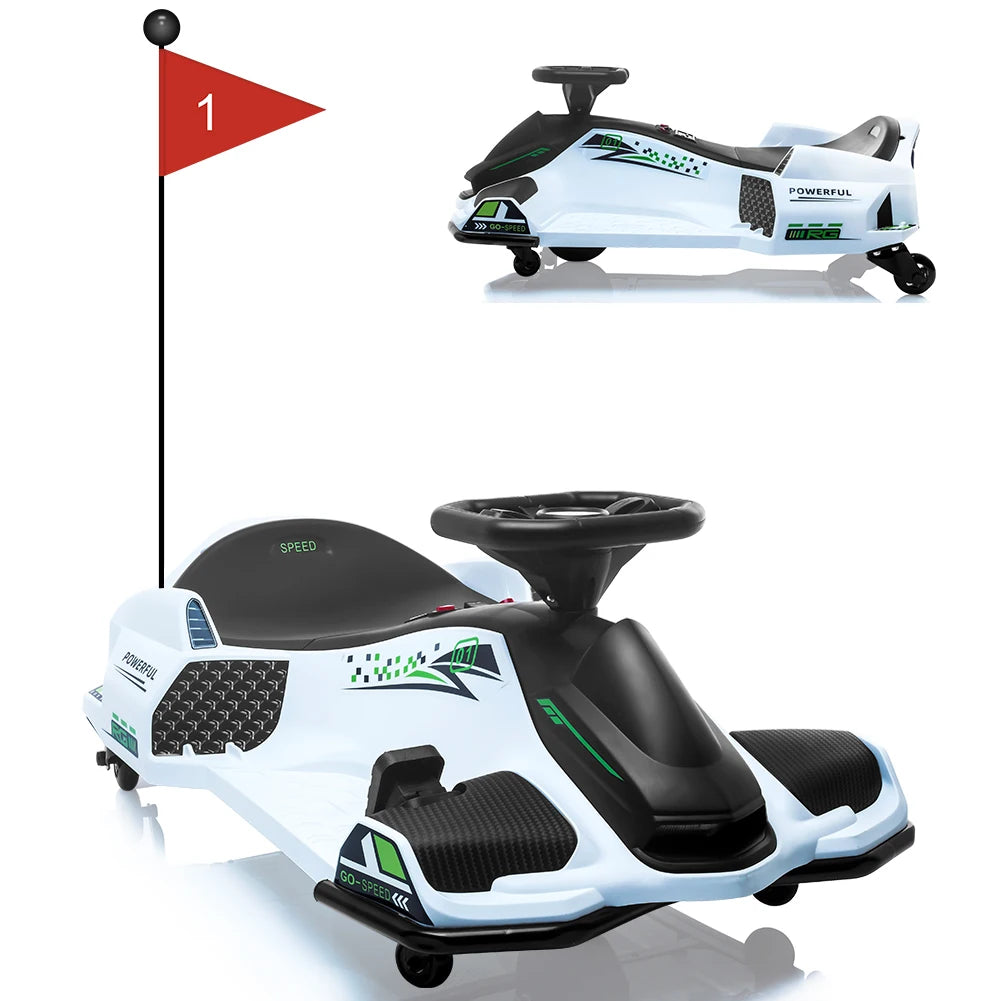 Go-Kart eléctrico de 24 V para niños, juguete de carreras de derrape para exteriores con velocidades variables de hasta 12 km/h, luces LED, música, puerto USB