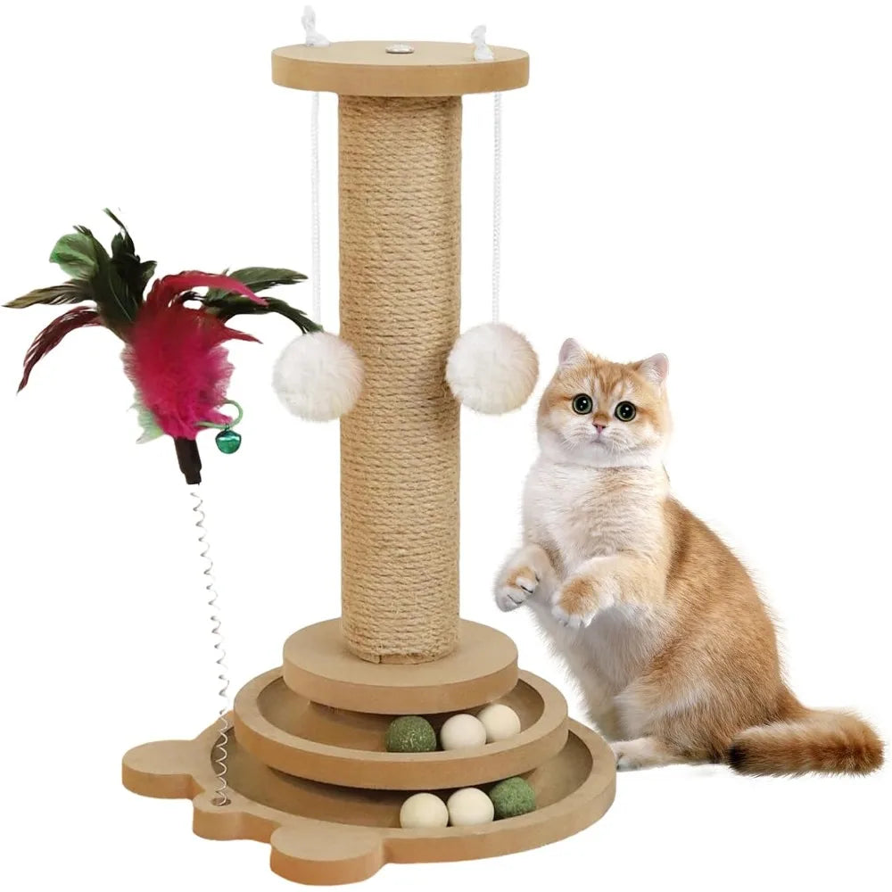 Rascador Alto de Sisal para Gatos con Bola Colgante - Rascador Vertical Premium para Gatos y Gatitos de Interior, Juguete Interactivo Incluido