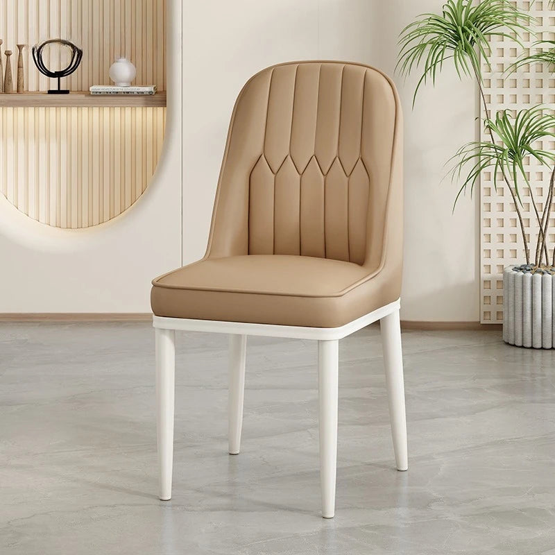 Silla de Comedor Moderna Tapizada Acolchada Color Crema con Respaldo Alto Suave Minimalista para Cocina Comedor Cafetería Hotel Taburete Muebles para el Hogar