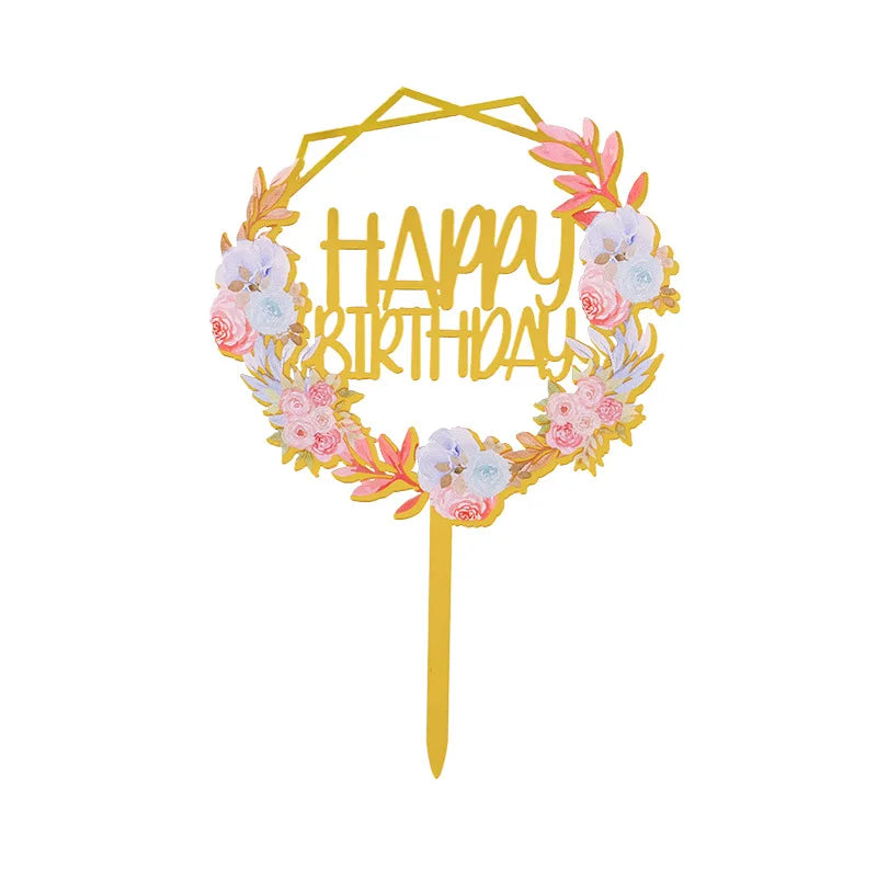 New 3D Color Printing Happy Birthday Cake Topper Gold Acrylic Kids Birthday Party Cake Topper Dessert Decoration for Baby Shower