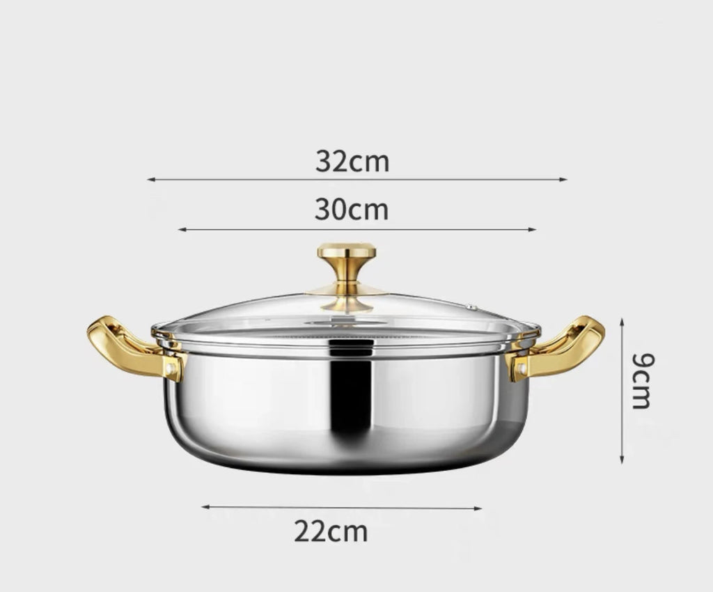 30cm Acero Inoxidable Sartén Antiadherente Olla para Sopa Wok con Tapa Cocina Doméstica Inducción Panal de Abeja Olla de Gas Estofado Utensilios de Cocina