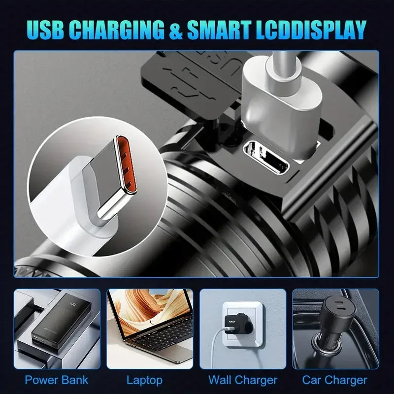 Linterna Súper Brillante Recargable USB LED Largo Alcance Táctica Antorcha Exterior Impermeable Emergencia Camping Pesca Linterna