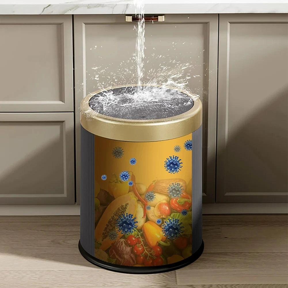 Cubo de Basura con Tapa, Tipo Prensa, Estilo Lujo Ligero, para Oficina, Sala de Estar, Baño, Papelera Redonda con Cubo Interior Extraíble
