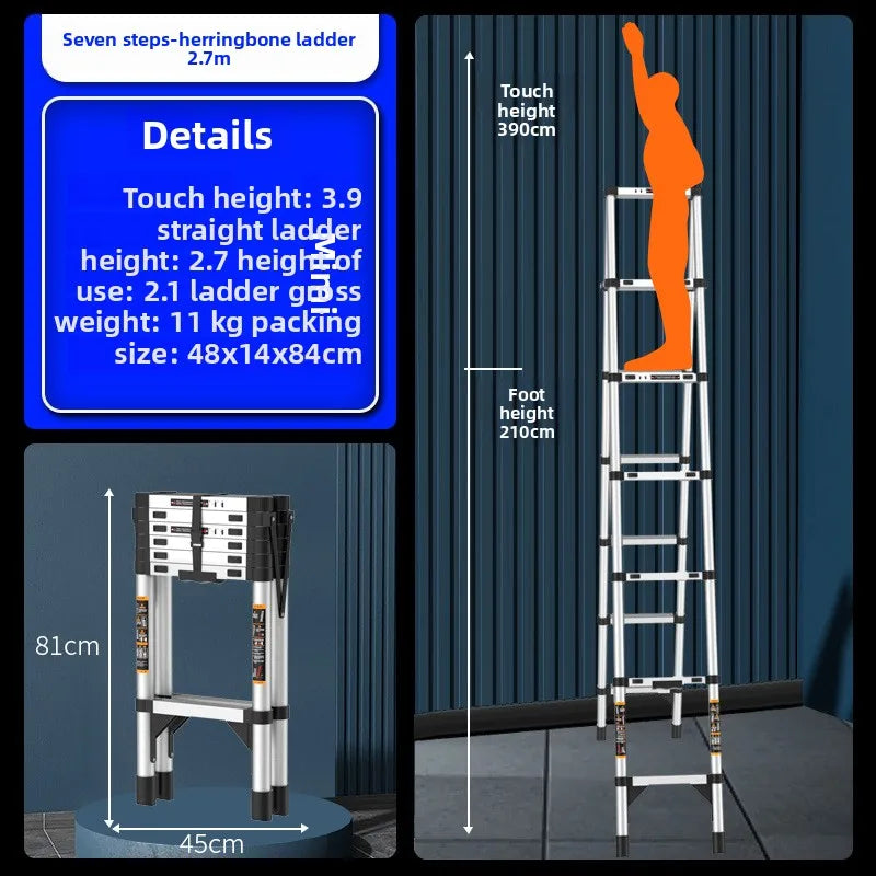 Escalera telescópica de acero inoxidable engrosada, escalera recta plegable tipo espiga, escalera portátil para el hogar