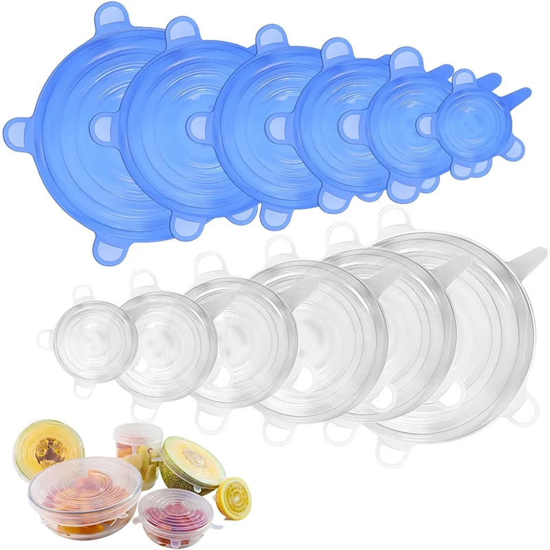 6 Piezas Tapas Elásticas de Silicona de Grado Alimenticio para Almacenamiento de Alimentos Tapas Reutilizables para Microondas Tapas para Tazones para Tazas Latas Frascos YY121