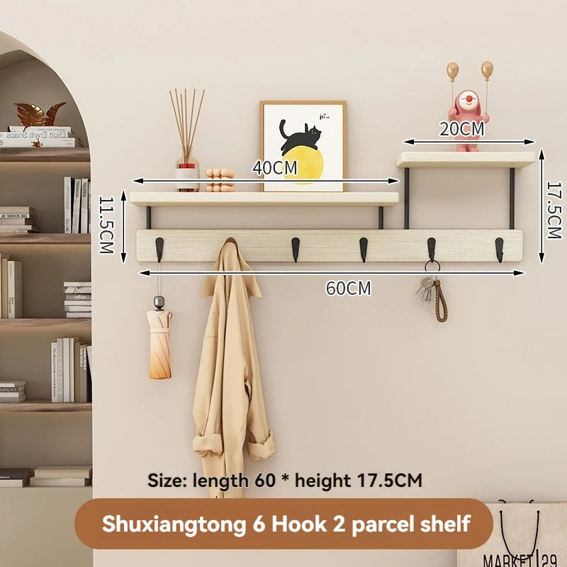 Gancho de madera maciza para ropa, perchero multifuncional para la pared de la entrada, gancho para llaves, perchero de pared sin perforaciones