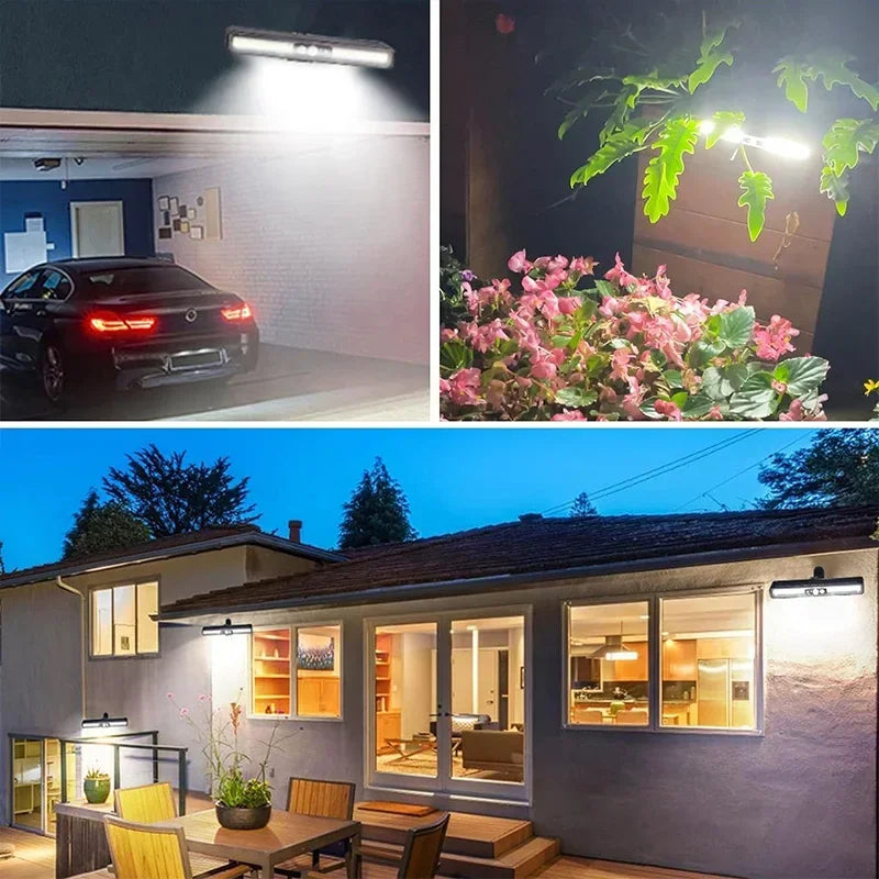 Luces solares con sensor de movimiento con clip para exterior, impermeables, luces solares para vallas exteriores con 36 LED, luz de seguridad portátil con energía solar