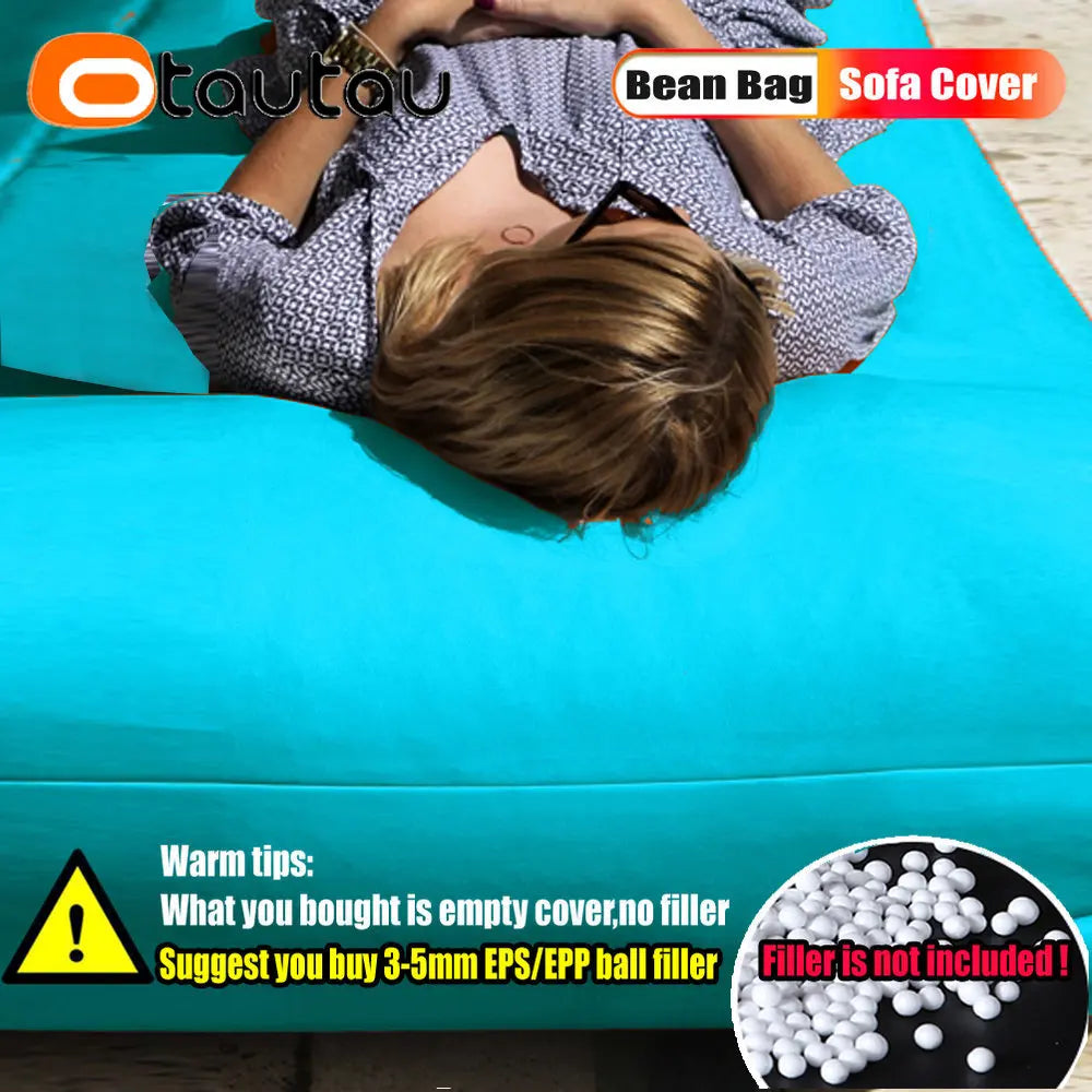 OTAUTAU Puf de 2 asientos para exteriores Funda sin relleno Impermeable Jardín Playa Camping Tumbona Sofá Cama Piscina Puff Sac