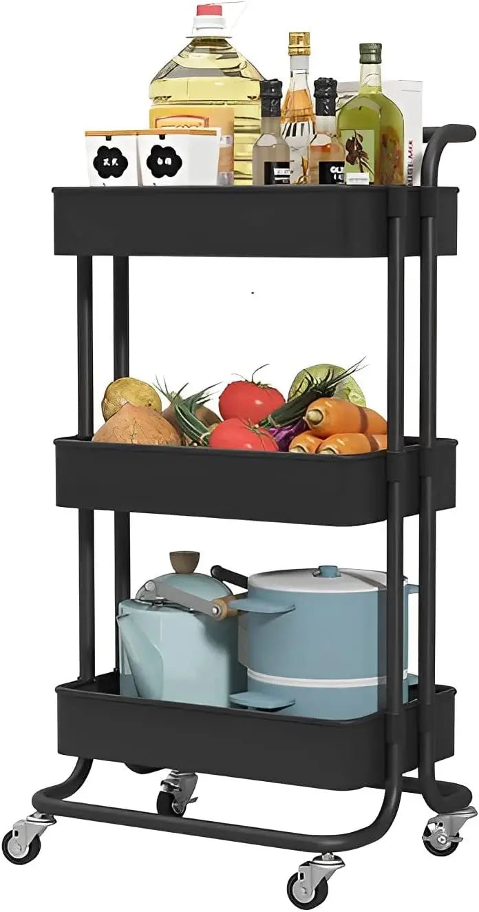 Sooyee Carrito Utilitario de 3 Niveles, Carro Rodante con Asa y Ruedas con Bloqueo, Carrito de Almacenamiento Multifuncional para Cocina, Baño