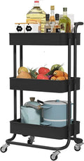 Sooyee Carrito Utilitario de 3 Niveles, Carro Rodante con Asa y Ruedas con Bloqueo, Carrito de Almacenamiento Multifuncional para Cocina, Baño