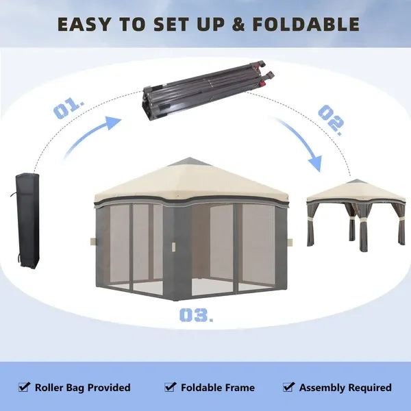 Carpa cenador emergente Outsunny de 3x3m con red, altura ajustable, toldo para fiestas al aire libre con bolsa de transporte con ruedas