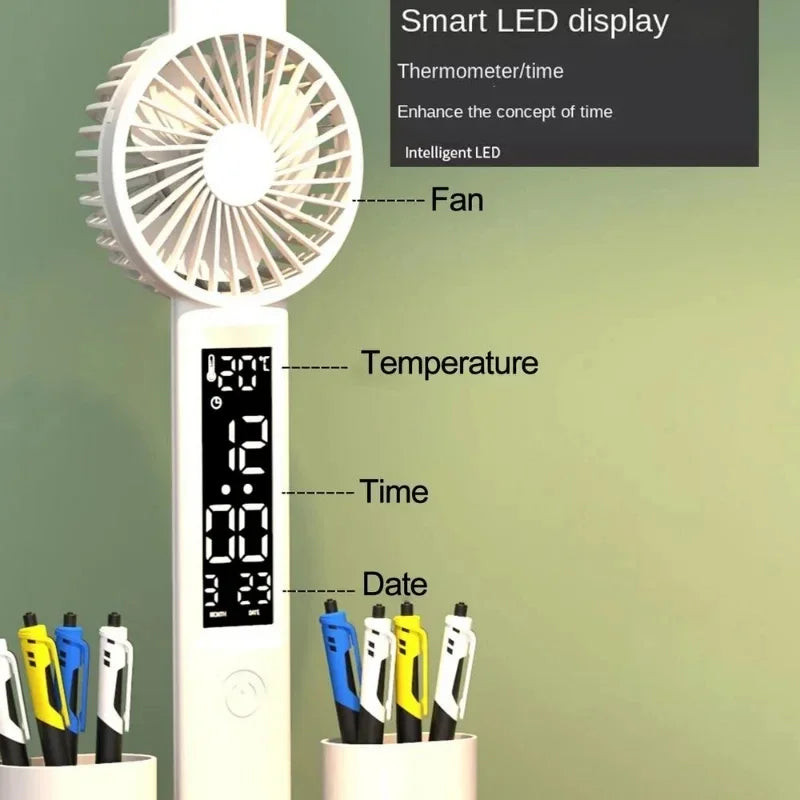 Lámpara de escritorio LED, ventilador portátil plegable, lámpara con reloj de pantalla inteligente, lámpara de escritorio recargable por USB, luz de escritorio para lectura y estudio con protección ocular.