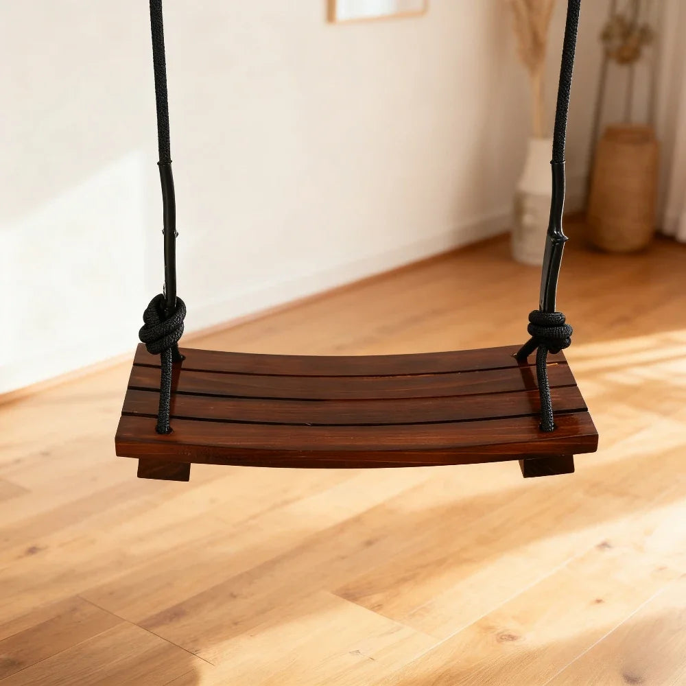 Columpio colgante para adultos - Columpio de porche de madera maciza para uso en interiores/exteriores, hamaca de árbol de jardín con acabado resistente a la intemperie