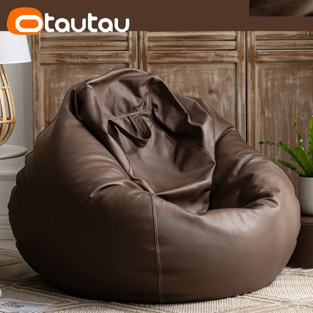 OTAUTAU Funda de puf grande de piel sintética de 4 pies sin relleno, chaise lounge puf para exteriores, salón de juegos, películas, saco Puff DD004