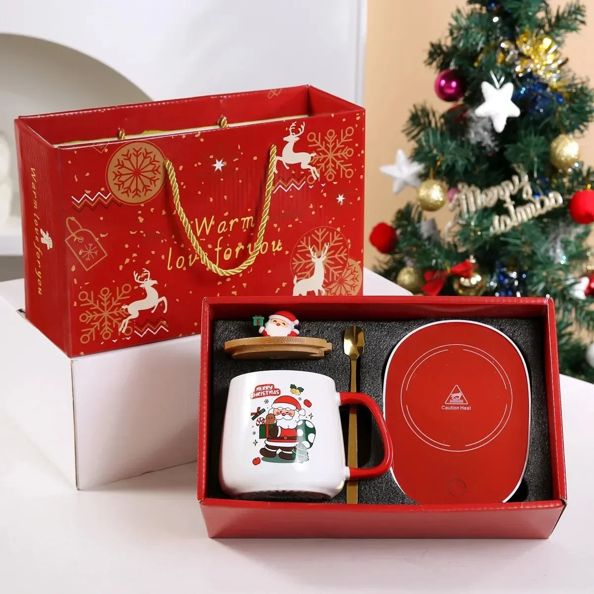 Juego de regalo de Navidad y Año Nuevo: taza con termostato de 55 ℃, taza de cerámica de muñeco de nieve con tapa y cuchara, tazas de café para el hogar o la oficina