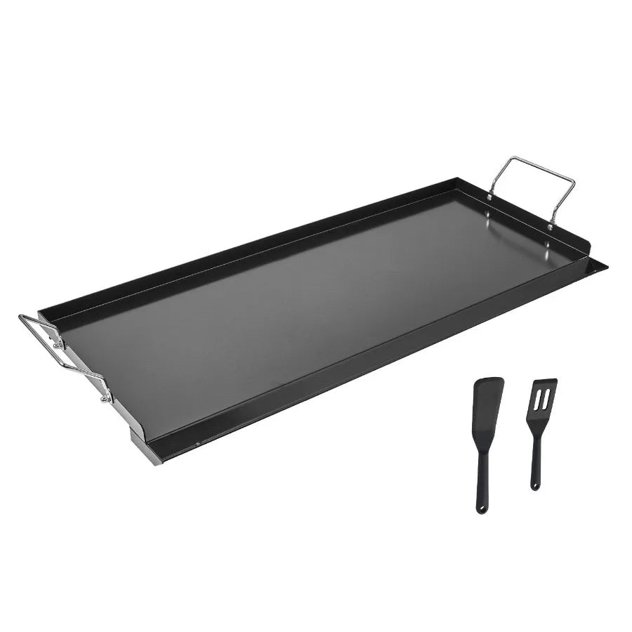 Plancha de Acero al Carbono de 32x14 pulgadas, Placa Rectangular Universal de Superficie Plana para Parrilla de Gas, Barbacoa, Teppanyaki, Cocina Portátil con Asa