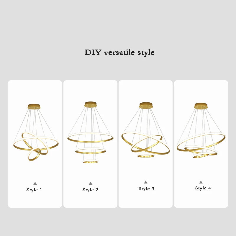 Lámpara Colgante Nórdica de Círculos Sencillos Lámpara de Araña LED de 3 Anillos luces para Comedor Bar Sala de Estar Lámpara de Araña Decoración del hogar tipo Loft
