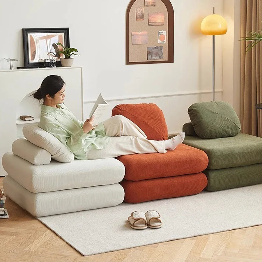 Sofá individual de tela, sofá cama de batata, tatami plegable de doble uso para sala de estar pequeña, sofá perezoso de bloques de tofu