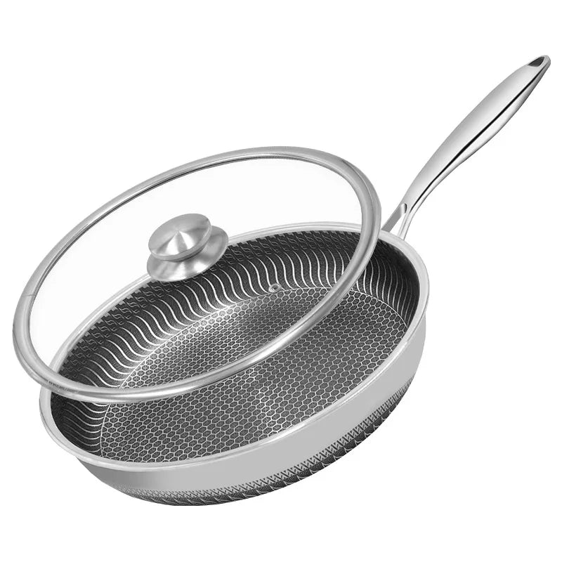 Nonstick Frying Pan Skillet 316 Stainless Steel Frying Pan WIth Lid Non-toxic Chef's Pan Skillets Compatible with All Cooktops