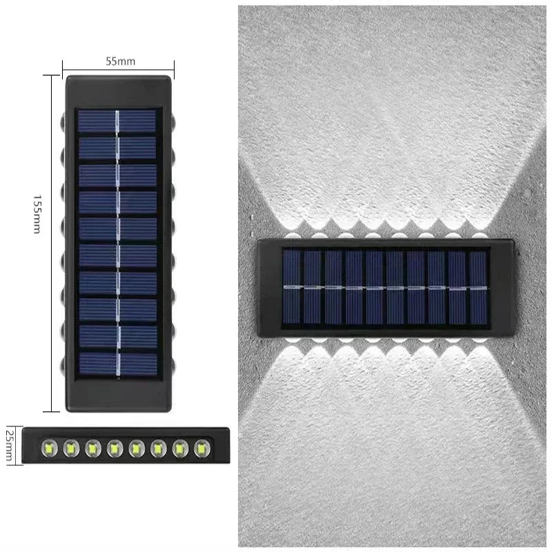 Luces solares de pared para exterior cálidas/blancas, lámpara solar de pared para porche con iluminación superior e inferior para jardín, calle, paisaje, balcón, patio