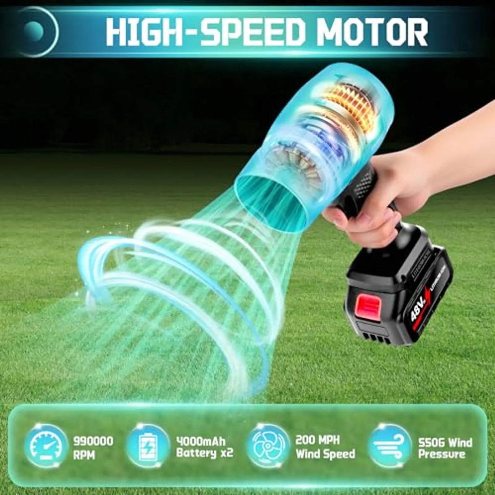 Soplador de Hojas Inalámbrico de 990000RPM – Limpiador de Polvo Eléctrico Portátil con 2 Baterías, Turbo de Alta Velocidad para el Cuidado del Jardín
