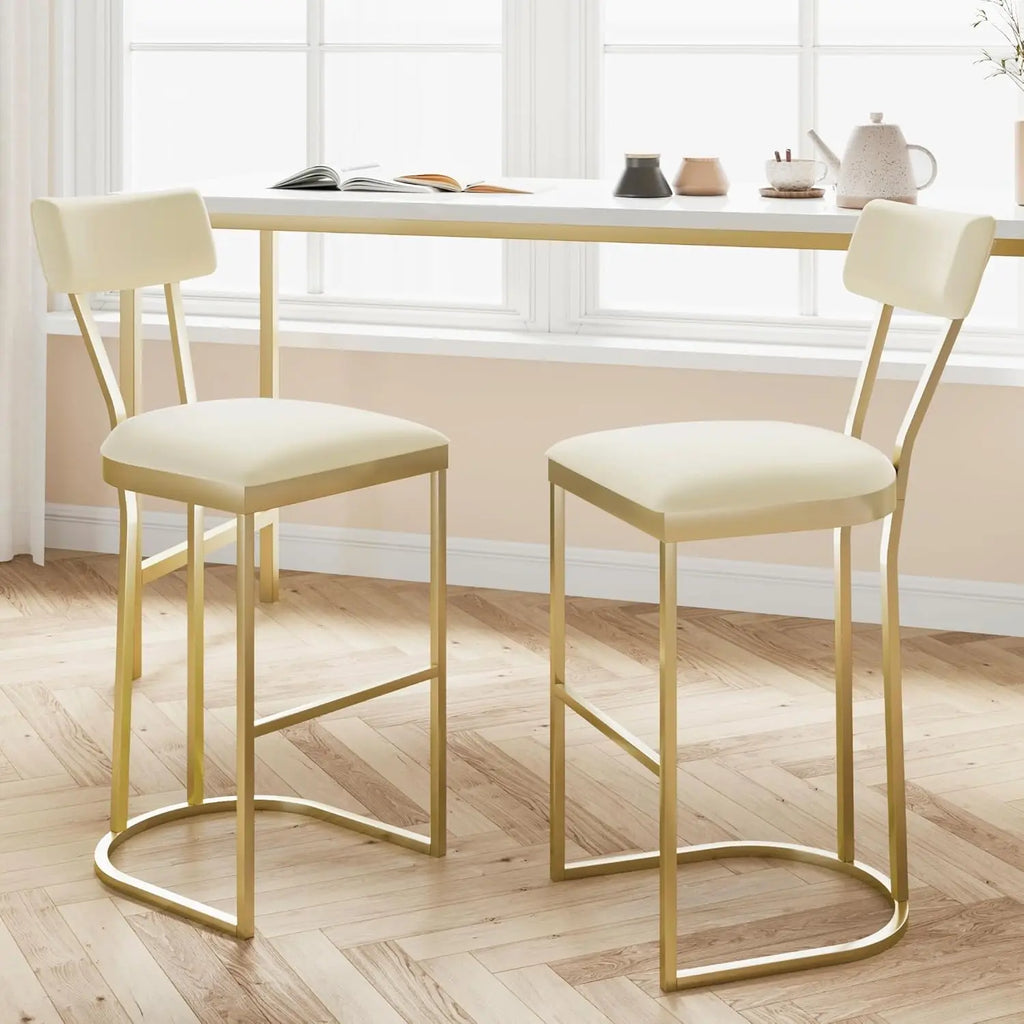 Juego de 2 taburetes de bar de altura de mostrador con respaldo, estructura de metal y asiento tapizado, taburetes altos para isla de cocina, comedor de casa